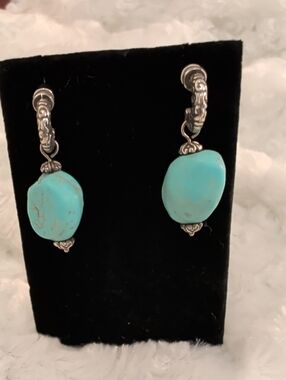 Brighton Turquoise Stone Drop Earrings with Silver Accents